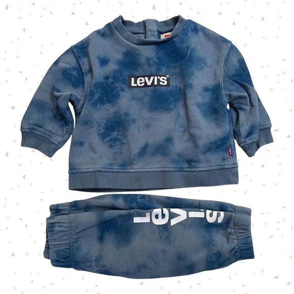 Levi’s Blue Tie Dye Baby Sweatsuit Sweatshirt Sweatpants Matching Set 6 Months - Picture 1 of 15